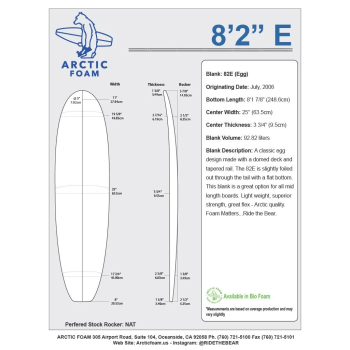 Surfboard blank 8'2'' MALIBU ARCTIC Foam - MINI MALIBU - VIRAL Surf for shapers