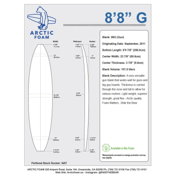 8'8'' MALIBU ARCTIC Foam - 1/4 Dark Brown Thermo Basswood stringer, ARCTIC FOAM