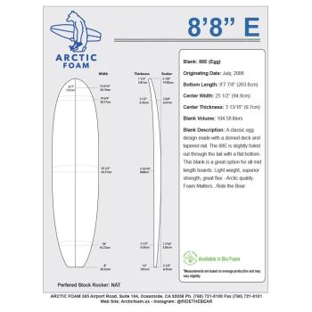 Pain de mousse 8'8'' MALIBU ARCTIC Foam - MINI MALIBU - VIRAL Surf for shapers