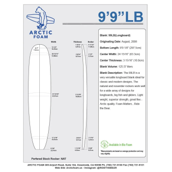 9'3'' LONGBOARD ARCTIC Foam - Green Density - T-band 3/8'' Bass + 2 x 1/8" red cedar