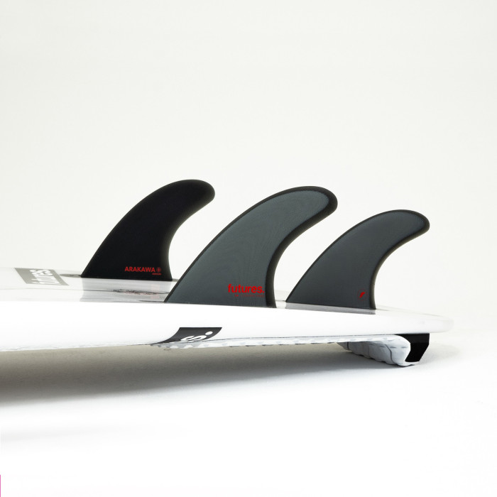 Thruster fins - Eric Arakawa - Medium - fiberglass grey / black, FUTURES.