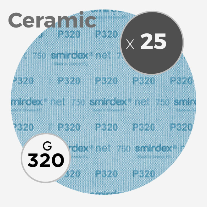 25 discos abrasivos Smirdex net 750 ceramic- diámetro 200mm - grano 320