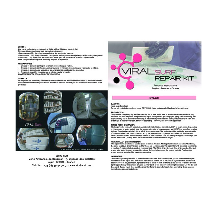 Repair kit for polyester surfboards