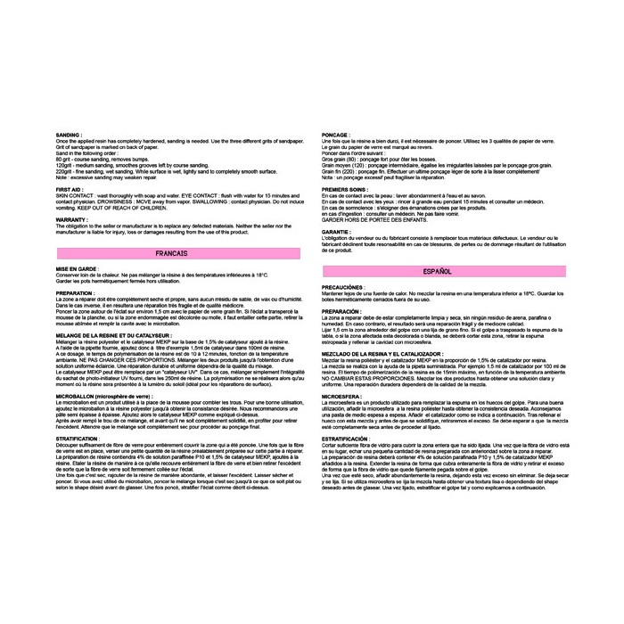 Repair kit for polyester surfboards