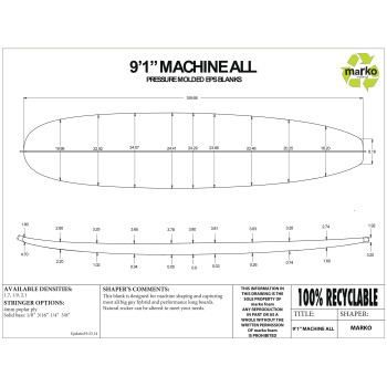 EPS 9'1'' MACHINE ALL - Marko Foam surfboard blank - 9'1,68'' x 24,29'' x 3,81''