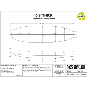 EPS 6'8'' THICK - Marko Foam surfboard blank - 6'8,75'' x 21,75'' x 3,3''