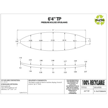 EPS 6'4'' TP  - Marko Foam surfboard blank - 6'4'' x 21,63'' x 2,98'' Ply