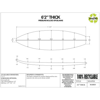 EPS 6'2'' THICK - Marko Foam surfboard blank - 6'2,75'' x 20,25'' x 2,8'' Ply