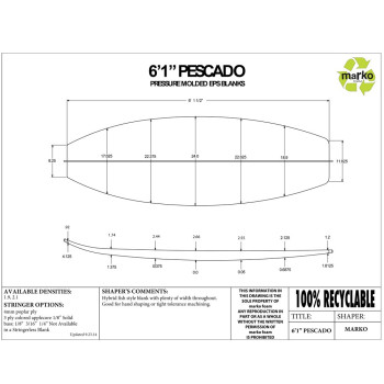 EPS 6'1'' PESCADO - Marko Foam surfboard blank - 6'1'' x 24'' x 2,85''' Ply