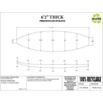 EPS 6'2'' THICK - Marko Foam surfboard blank NO STRINGER