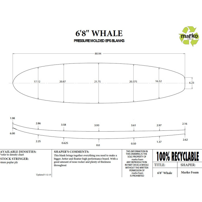 Foam para el shape de tabla de surf tipo Fish & Egg - Marko Foam - EPS68TH_NO