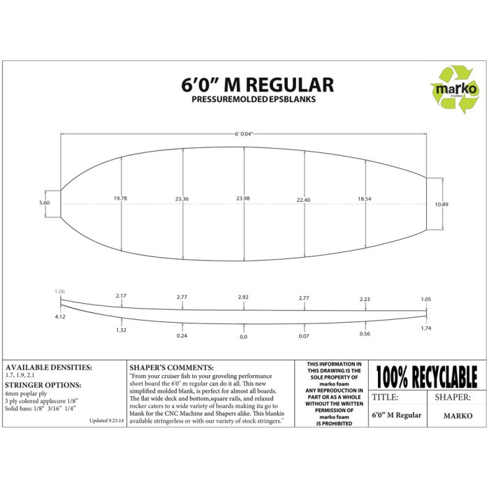 EPS 6'0'' M - Marko Foam surfboard blank - NO STRINGER
