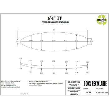 Pain de mousse pour shape surf  Shortboard - Marko Foam - EPS64TP_NO