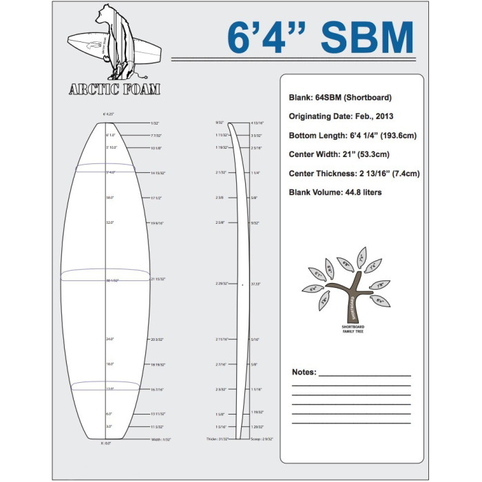 6'4'' SBM Tow-in Shortboard - Silver density - 1/2" Basswood, ARCTIC FOAM