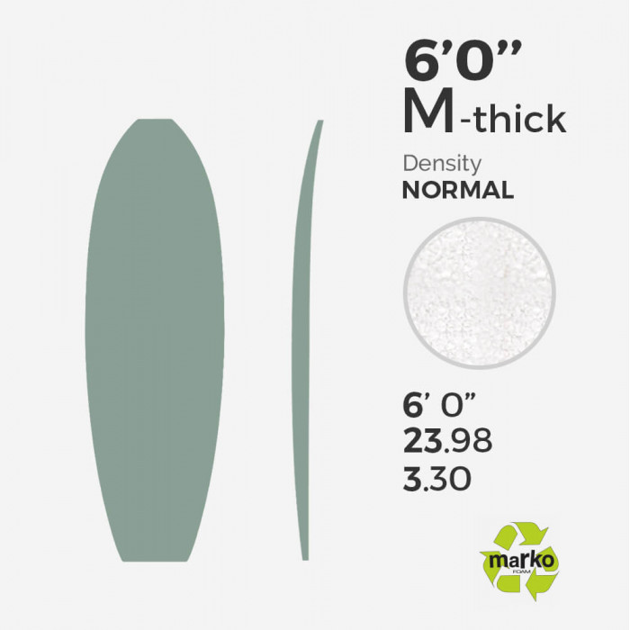 6'0'' M Thick EPS - 6'0'' x 24'' x 3,30'' - sans latte, MARKO FOAM