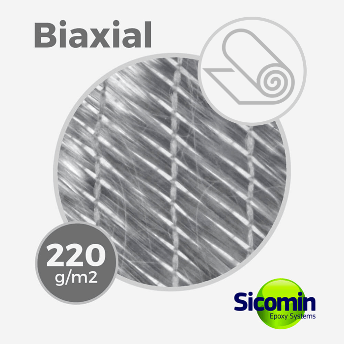 Tissu de fibre de verre biaxial BX 220 gr/m, largeur 127cm (rouleau de 142m), FLEXGLASS