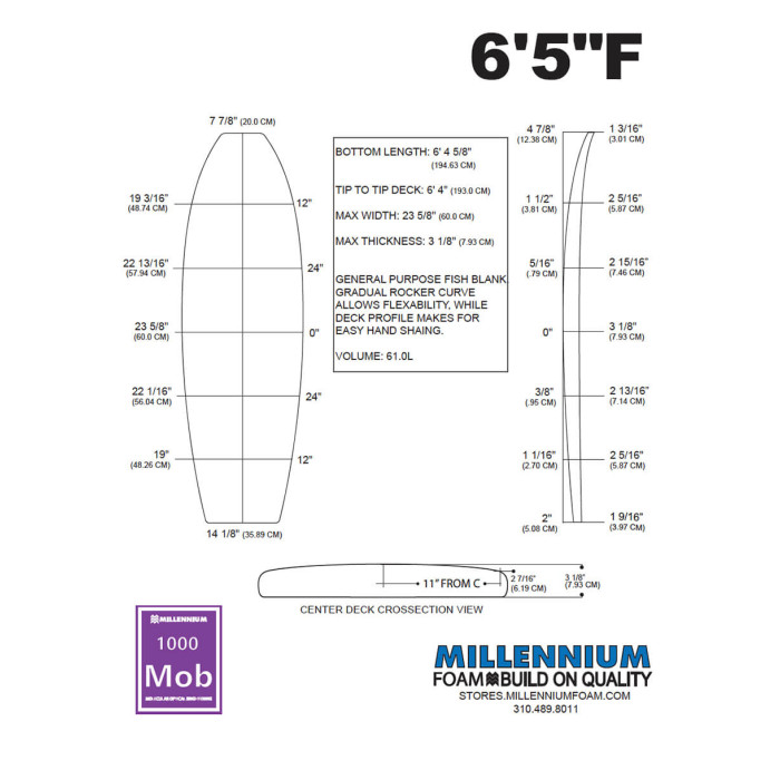 6'5'' F Fish - latte 5/32'' Dark Wood, MILLENNIUM FOAM