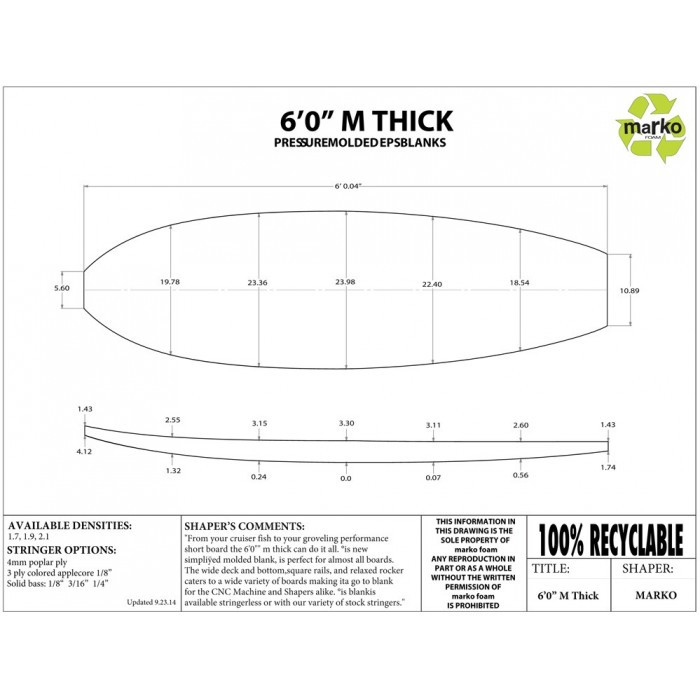 6'0'' M Thick EPS - 6'0'' x 24'' x 3,30'' - latte 1'' Grey PU, MARKO FOAM