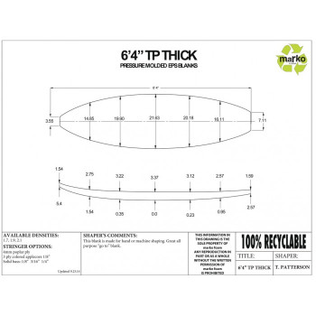 EPS 6'4'' TH - Marko Foam surfboard blank - 4mm Ply - Enviro Foam 2.0