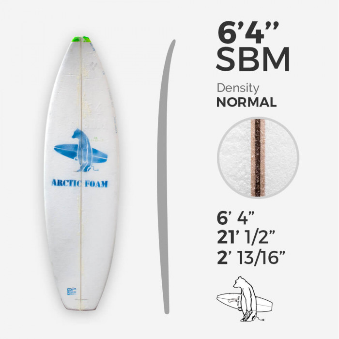 6'4'' SBM Shortboard - Green density - latte 1/8'' Ply, ARCTIC FOAM