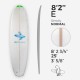 8'2'' E Malibu, Green density - latte 5/16'' Basswood, ARCTIC FOAM