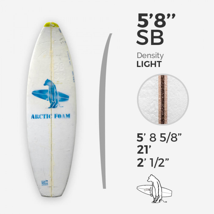 5'8'' SB Shortboard - Yellow light Density - latte 1/8" Ply, ARCTIC FOAM