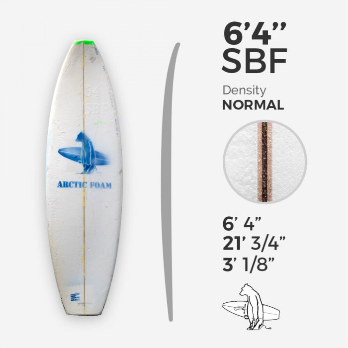 6'4'' SBF Shortboard - Green density - latte 1/8'' Ply, ARCTIC FOAM