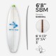 6'8'' SBM Shortboard - Green density - latte 1/8'' Ply, ARCTIC FOAM