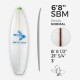 6'8'' SBM Shortboard, ARCTIC FOAM
