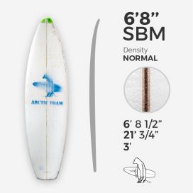 6'8'' SBM Shortboard - Green density - latte 1/8'' Ply, ARCTIC FOAM