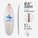 6'4'' SBM Shortboard - Orange density - 1/8" Basswood, ARCTIC FOAM
