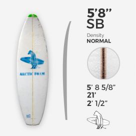 5'8'' SB Shortboard - Green Density - 1/8" Bass Ply, ARCTIC FOAM