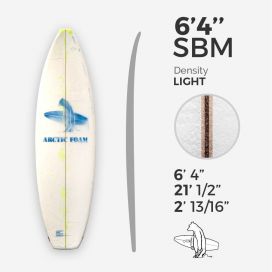 6'4'' SBM Shortboard - Yellow light density - latte 1/8 Ply, ARCTIC FOAM