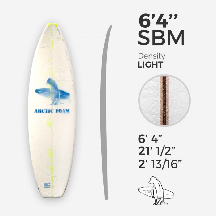 6'4'' SBM Shortboard - Yellow light density - 1/8" Basswood, ARCTIC FOAM