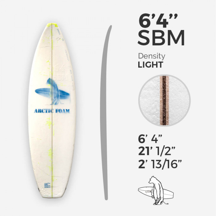 6'4'' SBM Shortboard - Yellow light density - latte 1/8" Ply, ARCTIC FOAM