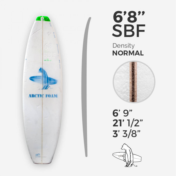 6'8'' SBF Shortboard, ARCTIC FOAM