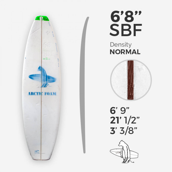 6'8'' SBF Shortboard  - Green Density  1/8" Red Cedar -Arctic Foam