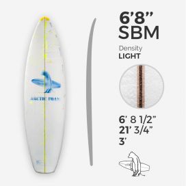 6'8'' SBM Shortboard - Yellow light density - latte 1/8" Ply, ARCTIC FOAM