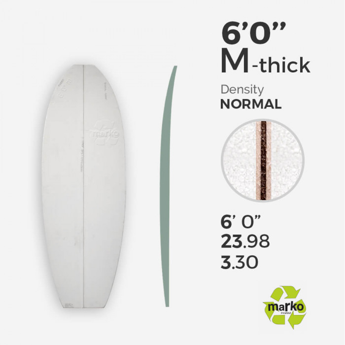 6'0'' M Thick EPS - 6'0'' x 24'' x 3,30'' - latte 1/8'' Ply, MARKO FOAM