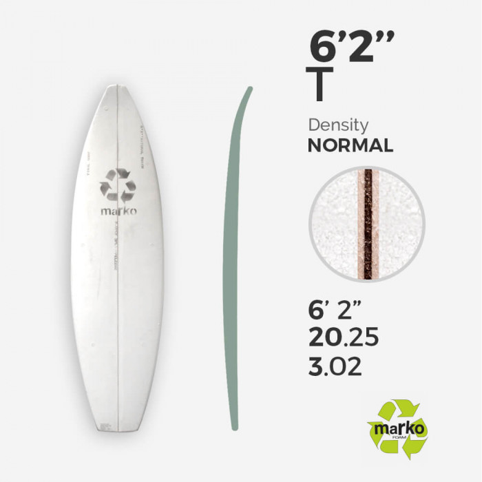 6'2'' Thick EPS - 6'2,75'' x 20,25'' x 2,8'' latte 1/8'' Ply, MARKO FOAM