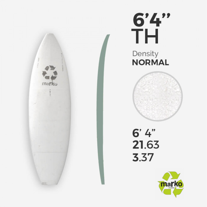 6'4'' Thick EPS - 6'4'' x 21,63'' x 3,37'', No Stringer, MARKO FOAM