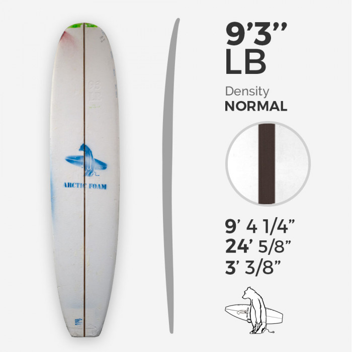 9'3'' L Longboard, Green density - 1/4'' Dyed Basswood Brown stringer, ARCTIC FOAM