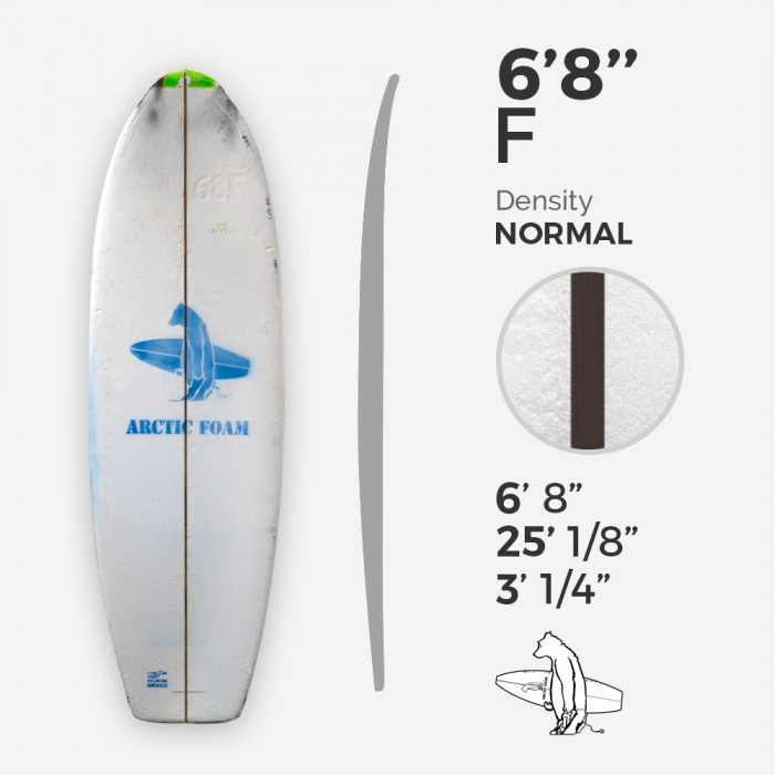 6'8'' F Fish - Green density - 1/8'' Dyed Basswood Brown stringer, ARCTIC FOAM