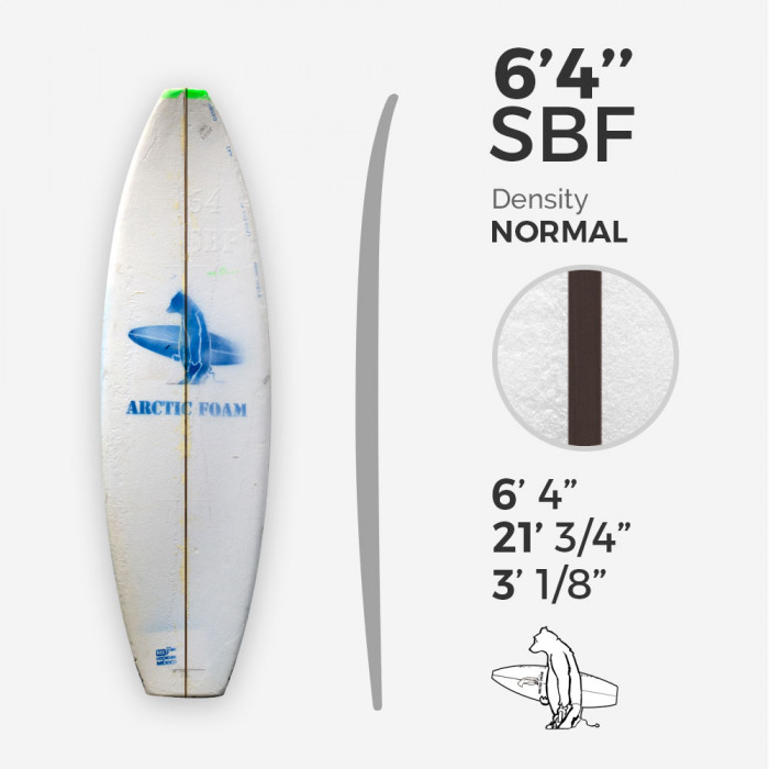 6'4'' SBF Shortboard - Green density - costilla de 1/8'' Black/Black/Black Ply, ARCTIC FOAM