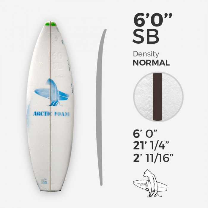 6'0'' SB Shortboard - Green density - latte 1/8" Black/Black/Black Ply, ARCTIC FOAM