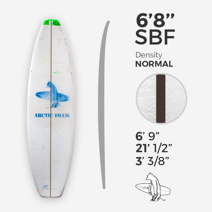 6'8'' SBF Shortboard - Green density - 1/8'' Black/Black/Black Ply stringer, ARCTIC FOAM