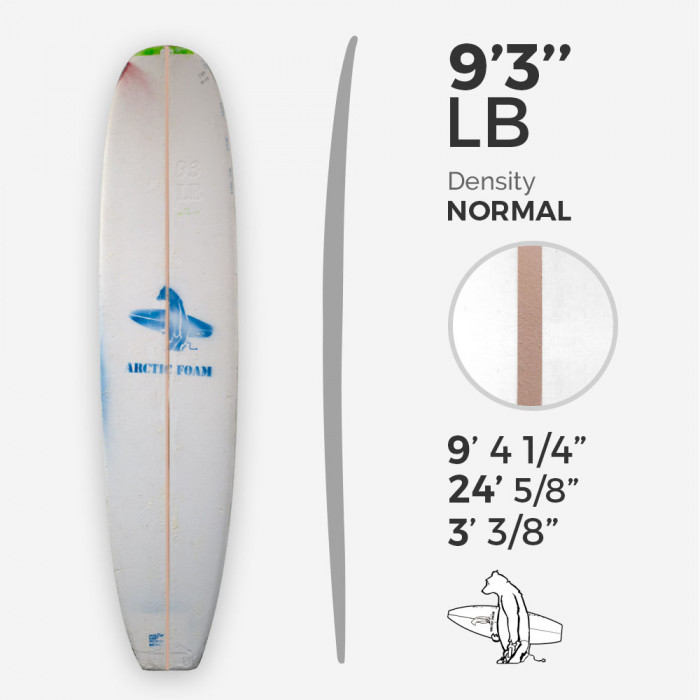 9'3'' L Longboard, Green density - latte 5/16'' Basswood, ARCTIC FOAM