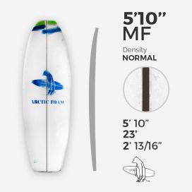 5'10'' F Fish - Green Density - 1/8" Dyed Basswood Brown stringer, ARCTIC FOAM