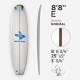 8'8'' E Malibu Arctic Foam - Green Density - 1/4'' Red Cedar