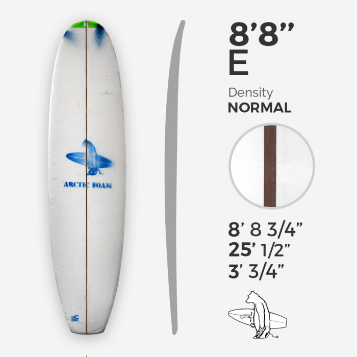 8'8'' E Malibu Arctic Foam - Green Density - 1/4'' Red Cedar